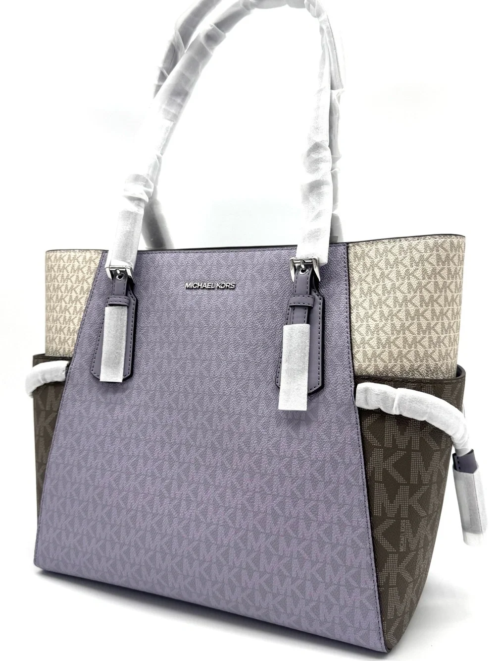Michael Kors Voyager Large Color-Block Signature Logo Tote Bag-Lilac